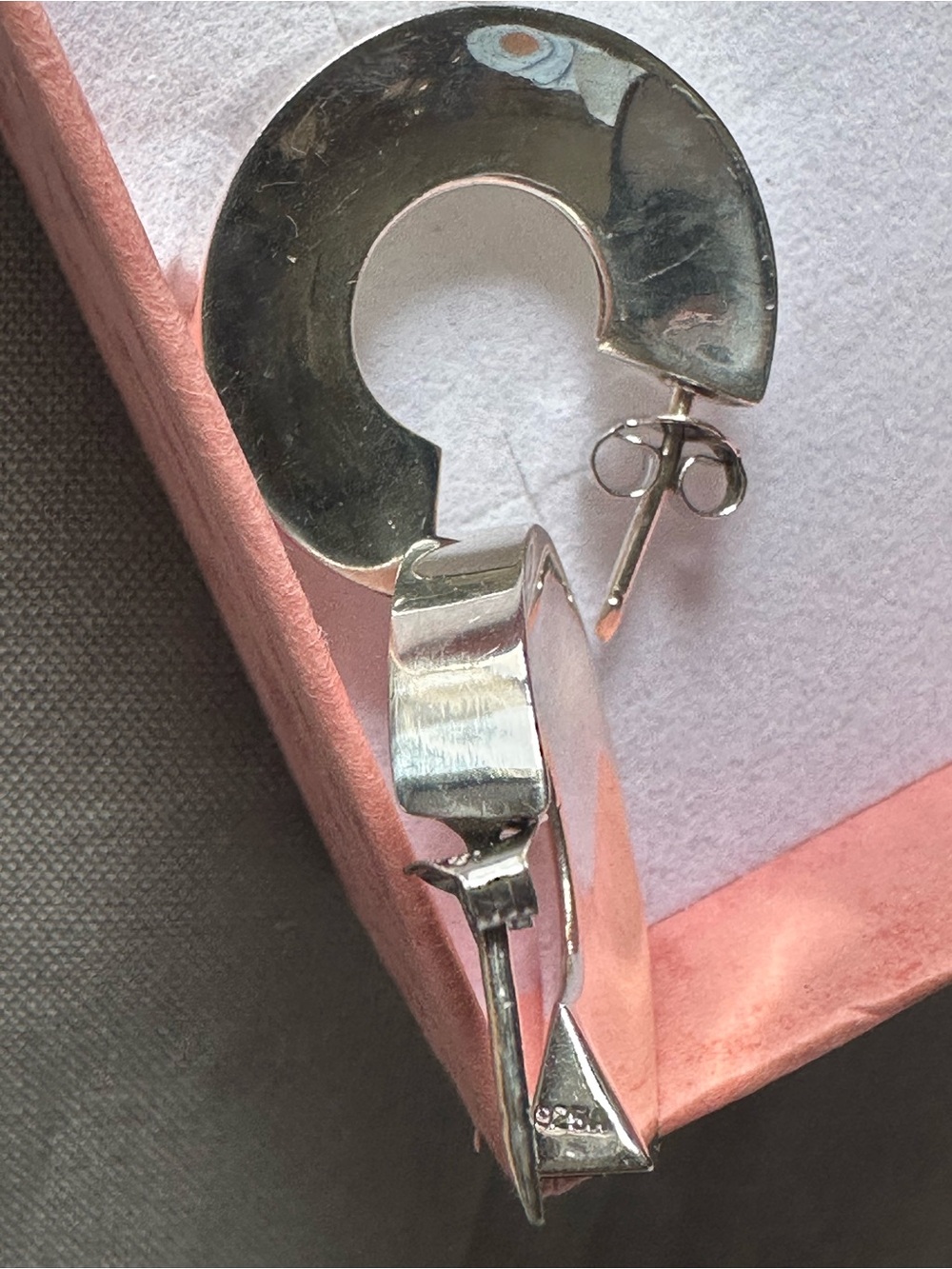 Sterling Silver 925 Crescent Hoop Earrings - - Picture 5 of 5
